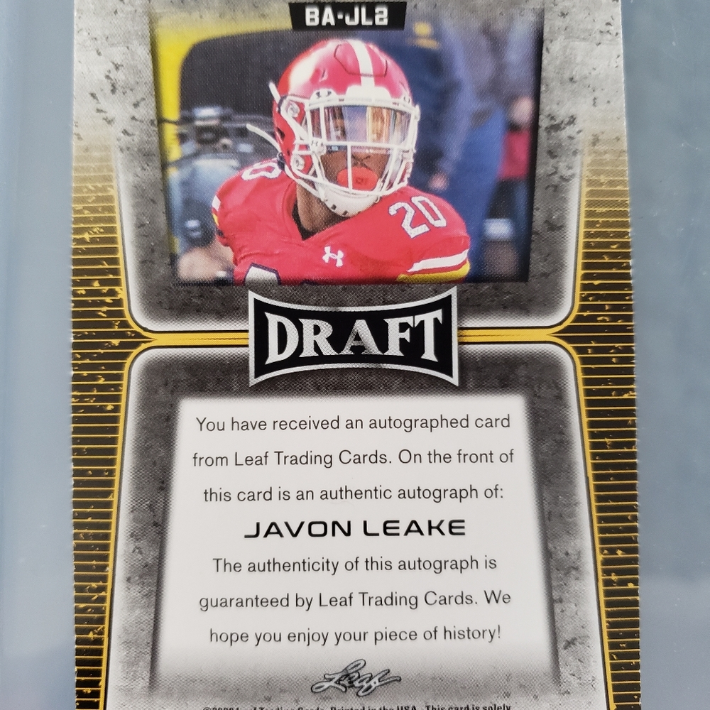 Javon Leake - LEAF Draft Signatures Rookie Card - Picture 2 of 2